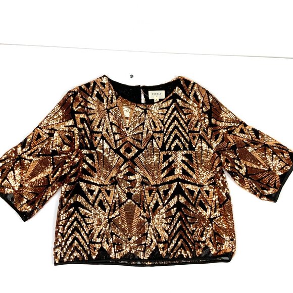 New Everly Sequin Gold Copper Geometric Pattern Glam Party Top Sz M - Picture 15 of 16